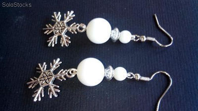 1 Orecchini Pendenti Neve perla Bianca acrilica grande 6 12 mm argento tibetano - Foto 2