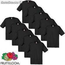 10 t-shirts noirs 100% coton Fruit of the Loom Original S
