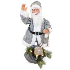 144209 Papá Noel vestido Gris Decoración navidad 80Hcm música luces y movimiento