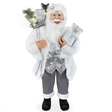 144227 Papá Noel Decoración de terciopelo Blanco y Plata 120H luces y sonido