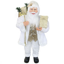 144233 Papá Noel Decoración de terciopelo blanco y dorado 120H luces y sonido