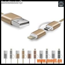1M 2 en 1 micro USB + cable del adaptador cargador conectador para iPhone 5 5S