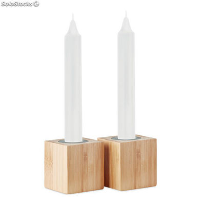 2 bougies et support en bambou bois MIMO6320-40