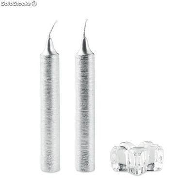 2 velas com suporte de vidro prata MICX1458-14