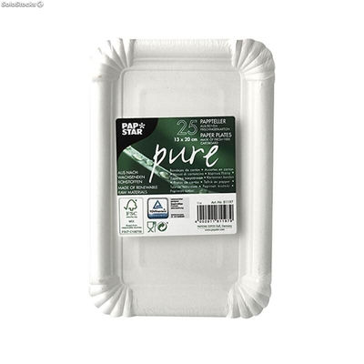 25 Platos, cartón biodegradable gama Pure cuadrado 13 cm x 20 cm blanco - Platos - Foto 2