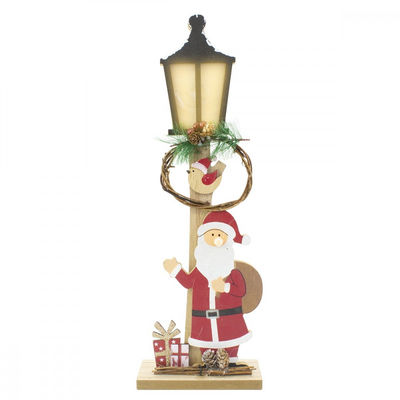 29283 Lámpara de madera con Papá Noel 45cm Decoración navideña con luz LED