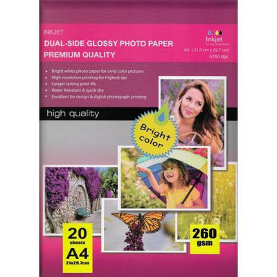 297x210mm a4 doble cara glossy inkjet photo paper 260g 20 hojas
