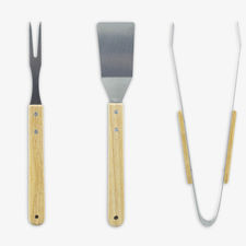 3 Utensilios para barbacoa pinzas espátula y tenedor en acero inoxidable madera
