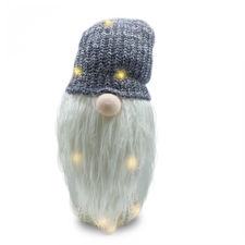 308037 Gnomo con sombrero GRIS 87 cm con mini luciérnagas y barba larga
