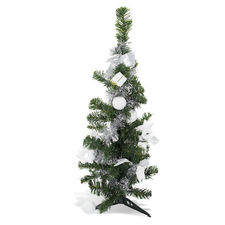 343636 Árbol de Navidad de mesa verde y gris 60H cm con adornos en ramas