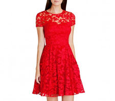 3902 Vestido de punto y acampanado para mujer de manga corta ( S a XL ) Rojo L