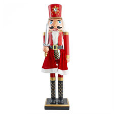 392028 Soldado Cascanueces decoración navideña con Vestido Rojo y Espada 80 cm