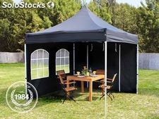 3x3m Gazebo pieghevole PREMIUM con 2 parti laterali, nero