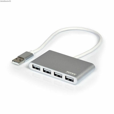 4 portowy HUB USB Port Designs 900120 Srebrzysty Biały/Szary