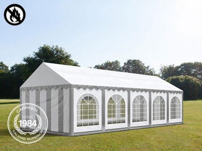 4x10m PVC Marquee / Party Tent w. Groundbar, fire resistant grey-white