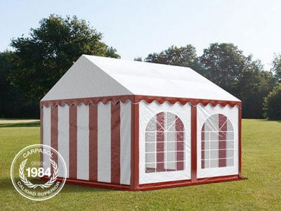 4x4m PVC Marquee / Party Tent w. Groundbar, red-white