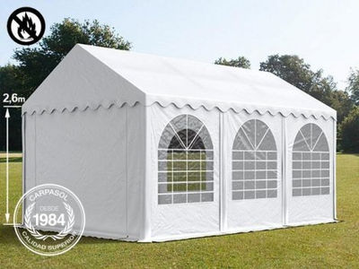 4x6m 2.6m Sides PVC Marquee / Party Tent w. Groundbar, fire resistant white