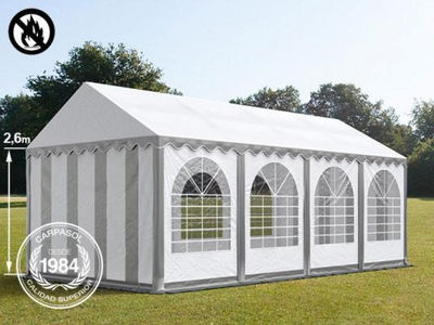 4x8m 2.6m Sides PVC Marquee / Party Tent w. Groundbar, fire resistant grey-white