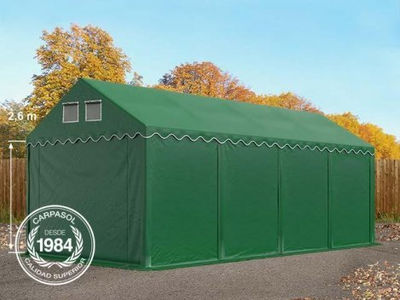 4x8m 2.6m Sides PVC Storage Tent / Shelter w. Groundbar, dark green