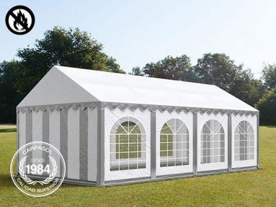 4x8m PVC Marquee / Party Tent w. Groundbar, fire resistant grey-white