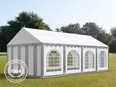 4x8m PVC Marquee / Party Tent w. Groundbar, grey-white