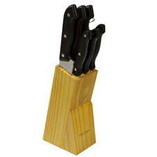 593732 Pack cuchillos en acero inoxidable con base de madera Gusto Casa 8 piezas