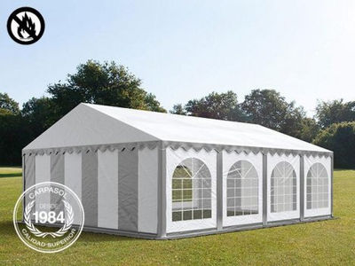 5x8m PVC Marquee / Party Tent w. Groundbar, fire resistant grey-white