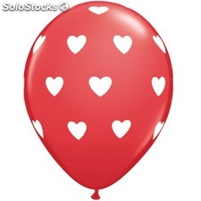 6 Ballons Rouge Qualatex en impression Coeur 11&quot; (28cm)