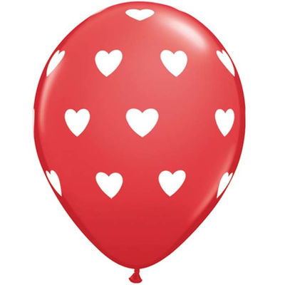 6 Ballons Rouge Qualatex en impression Coeur 11&quot; (28cm)