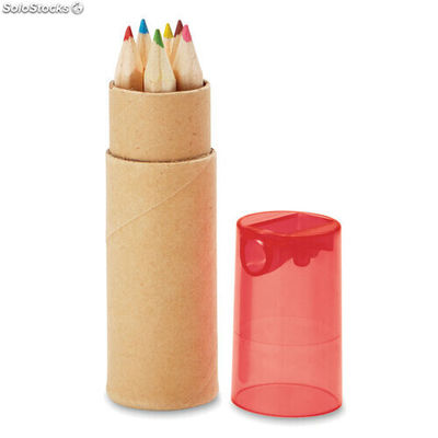 6 lápices de color en tubo rojo transparente MIMO8580-25