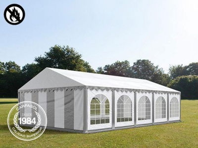 6x10m PVC Marquee / Party Tent w. Groundbar, fire resistant grey-white