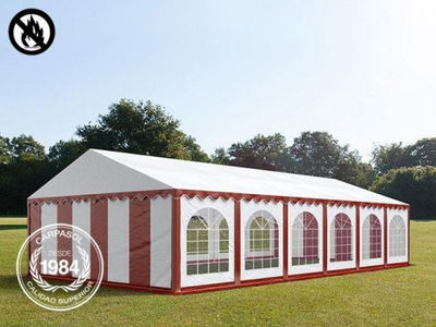 6x12m PVC Marquee / Party Tent w. Groundbar, fire resistant red-white