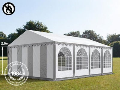 6x8m 2.6m Sides PVC Marquee / Party Tent w. Groundbar, fire resistant grey-white
