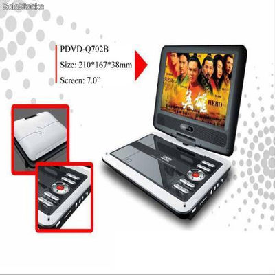 7&quot;reproductor portátil de DVD con función TV, puerto USB,3-en-1 lector de tarje