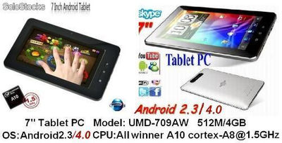 7pul tabletas pc mid umd android4.0 y 2.3 boxchip a10 1.5Ghz 512m 4g capacitiva