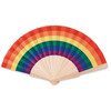 Abanico de madera y tejido de poliéster con estampado rainbow.