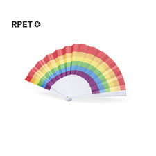 Abanico Rainbow con tela multicolor y varillas blancas