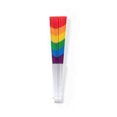 Abanico Rainbow con tela multicolor y varillas blancas - Foto 3
