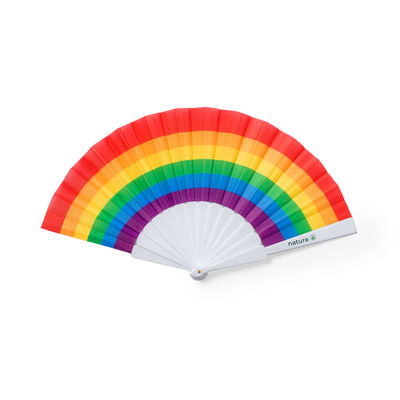 Abanico Rainbow con tela multicolor y varillas blancas - Foto 4