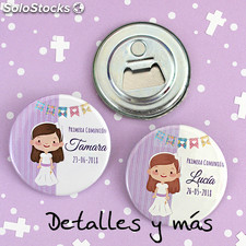 Abrebotellas personalizado comunión Aurora. Abrebotellas con imán para comunión