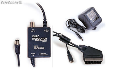 Adaptador de RF para DVD, satélite, cámaras, vídeo-juegos, etc., con adaptador