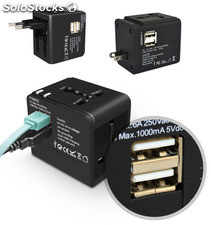 Adaptador Universal de Corriente y Cargador USB de Viaje con Puerto USB Dual