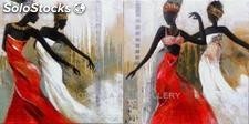 Africana - Pareja | Pinturas de arte abstracto y moderno en mixta sobre lienzo