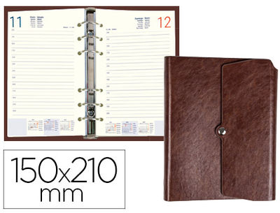 Agenda anillas liderpapel tinde 15x21 cm dia pagina marron simil piel envejecida