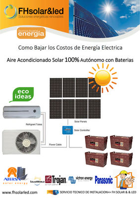 Aire acondicionado solar 100% con baterías , fuera de la red eléctrica