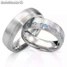 Alianzas anillos de boda Plata baño rodio con circonita azul