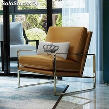 Almofada de couro dourado chrome frame lounge chair for hotel