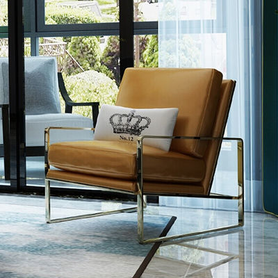 Almofada de couro dourado chrome frame lounge chair for hotel