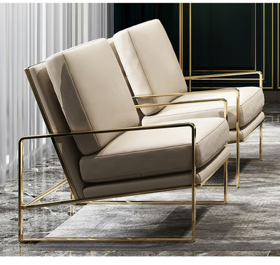 Almofada de couro dourado chrome frame lounge chair for hotel - Foto 2