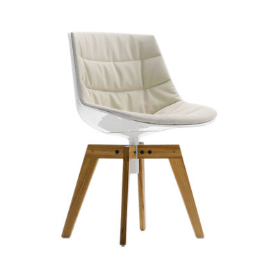 almofada de couro pernas de madeira cadeira de fibra de vidro para sala de estar - Foto 2